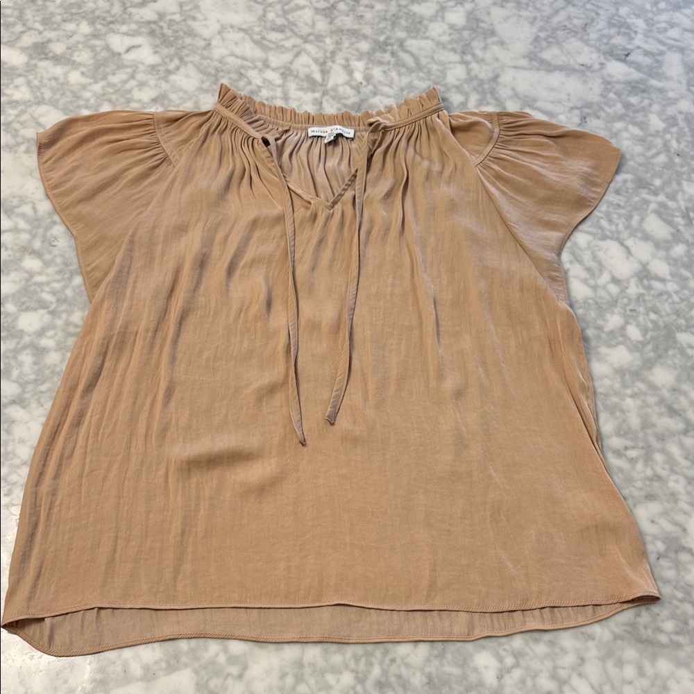 Chic Tan Blouse with Ruffle Detail